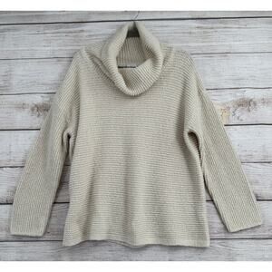 J. Jill Oversized Turtleneck Sweater Womens Large Ivory Chunky Knit